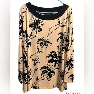 Bob Mackie Womens 2XL yellow & Black Floral Print Long sleeve wearable art